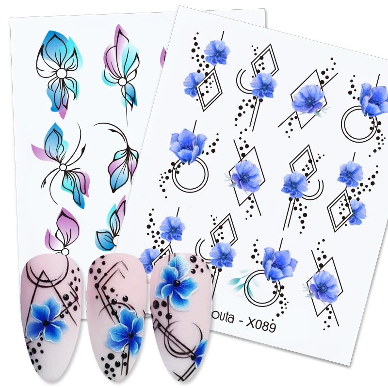

1Pc Spring Water Nail Decal And Sticker Flower Leaf Tree Green Simple Summer DIY Slider For Manicuring Nail Art Watermark