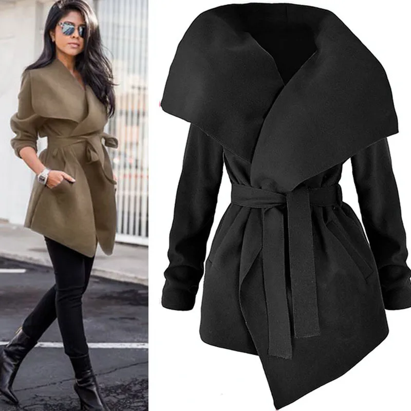 

New women's lace-up waist woolen coat European and American explosions