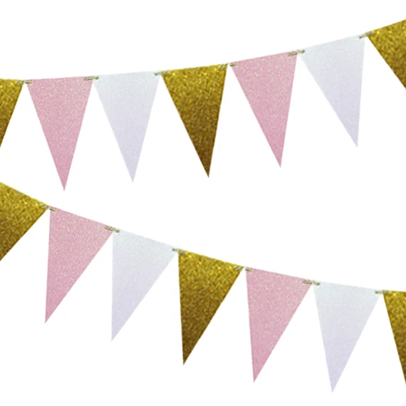 3 м 15 флагов Розовый Золотой баннер флаги на день рождения искусственные вымпелы