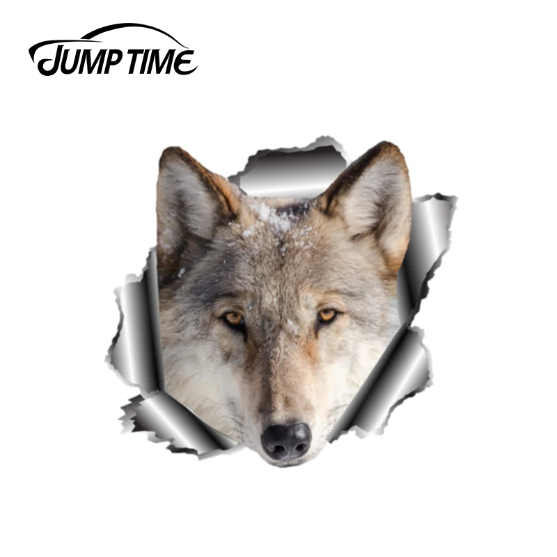 Время скачка 13 см x 12 Снежный волк Автомобильная наклейка рваная металлическая