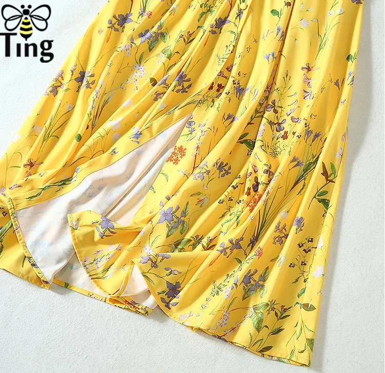 Дизайнерское желтое платье макси Tingfly с цветочным принтом весеннее винтажное