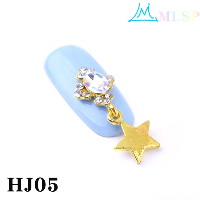 HJ05-10pcs 10 шт./лот, циркониевые украшения для дизайна ногтей, подвесные модели для ногтей, алмазные длинные висячие металлические Стразы для ногтей, изысканные Кристальные Звездные бриллианты - Цвет: HJ05-10pcs
