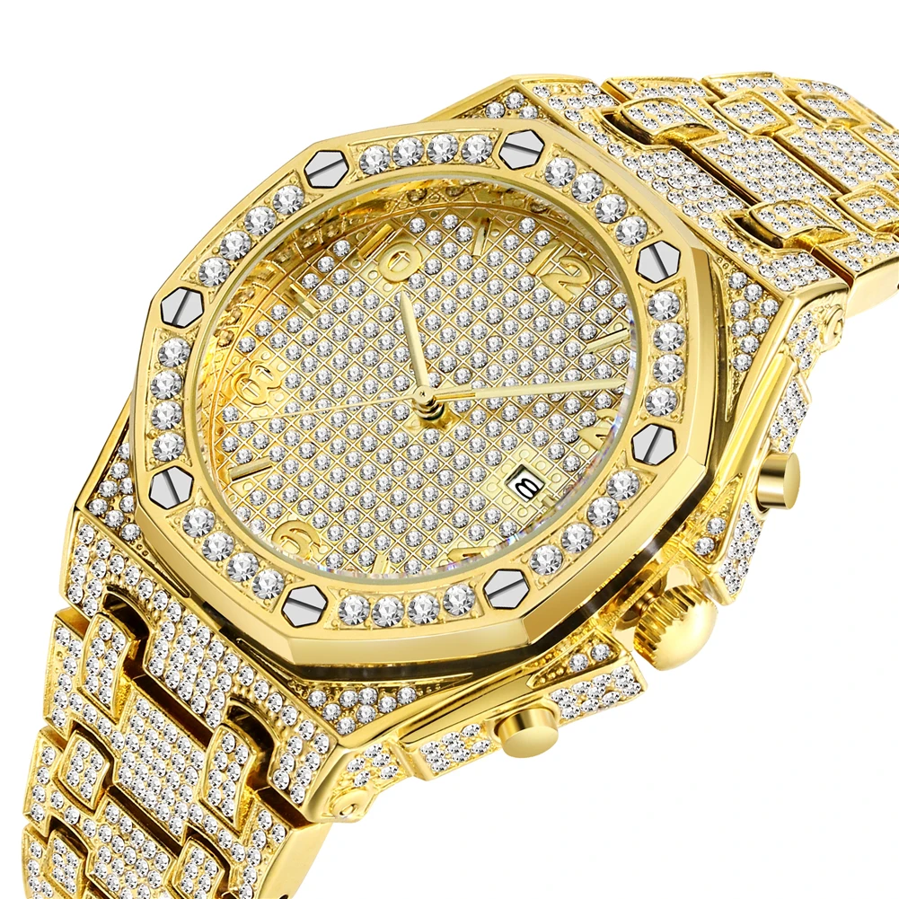 

Mens Watches 18k Gold Quartz Iced Out Mens Chronograph Watch Top Brand Luxury Watch Men Trending Unique FF Arabic Diamond Watch