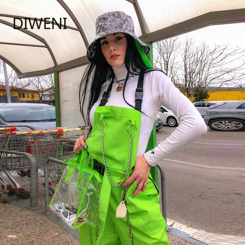 Женские комбинезоны DIWEINI черные повседневные Комбинезоны с флуоресцентным