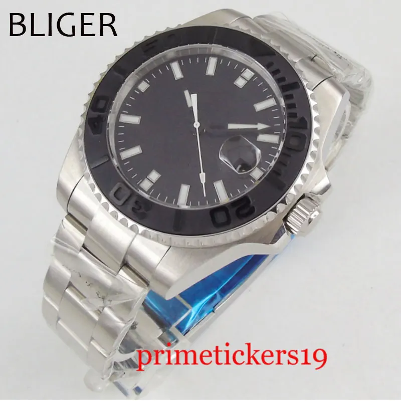 

Black dial 43mm date luminous white marks black ceramic bezel automatic movement wristwatch