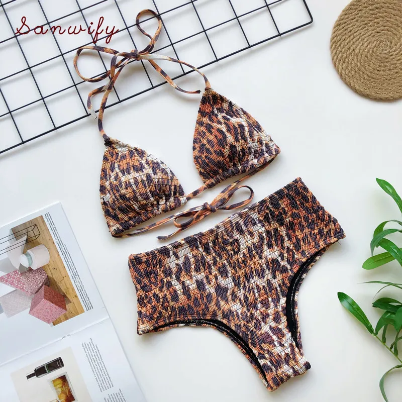 Купальный костюм с завышенной талией 2 предмета сексуальный леопардовый