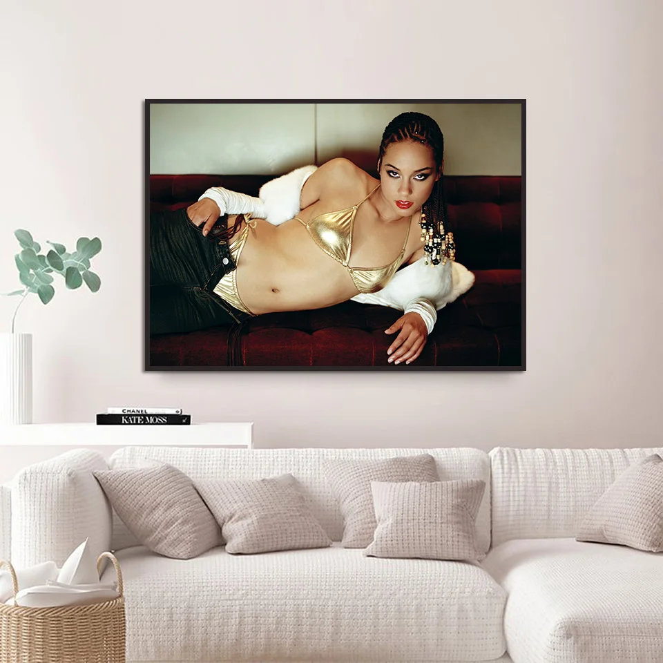 

Alicia Keys Poster Cloth Silk Wall Art Fabric Posters and Prints Wall Decor For Home Bar Cafe Home Decoration