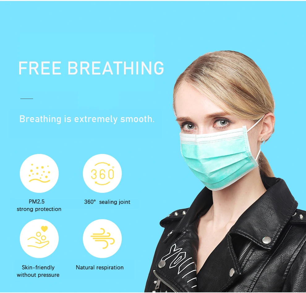 

10/50/100 PCS In stock Disposable Non-woven 3-layer Face Mask Breathable Mask With Elastic Earband Breathable Adult Mouth Mask