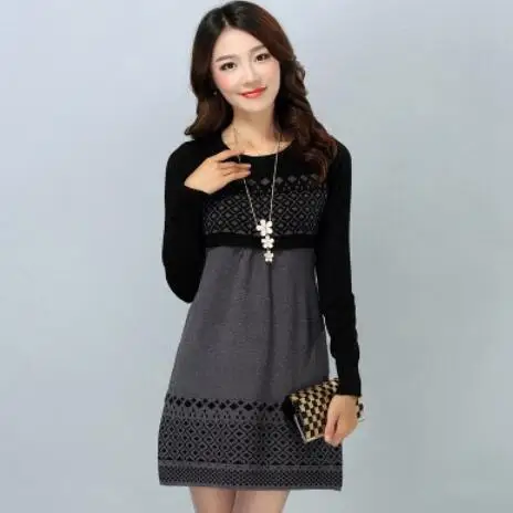 Женское осенне-зимнее платье 2020 хлопок трикотажное размера плюс с длинным