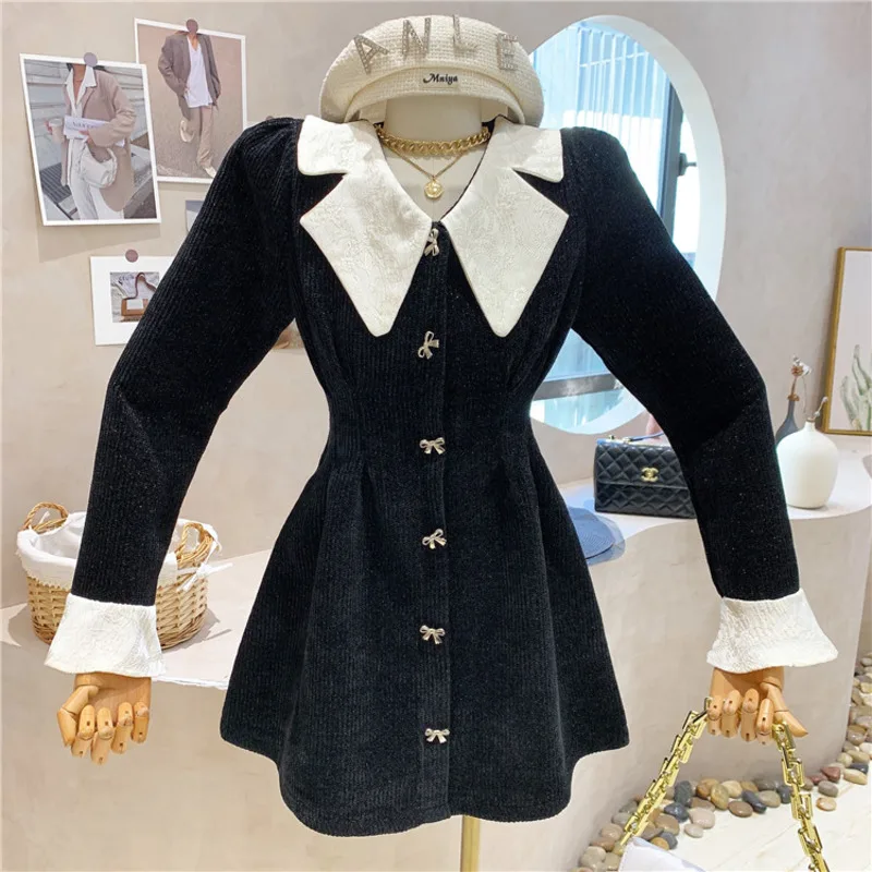 Новинка Осень-зима корейский шикарный воротник Питер Пэн однобортные милые