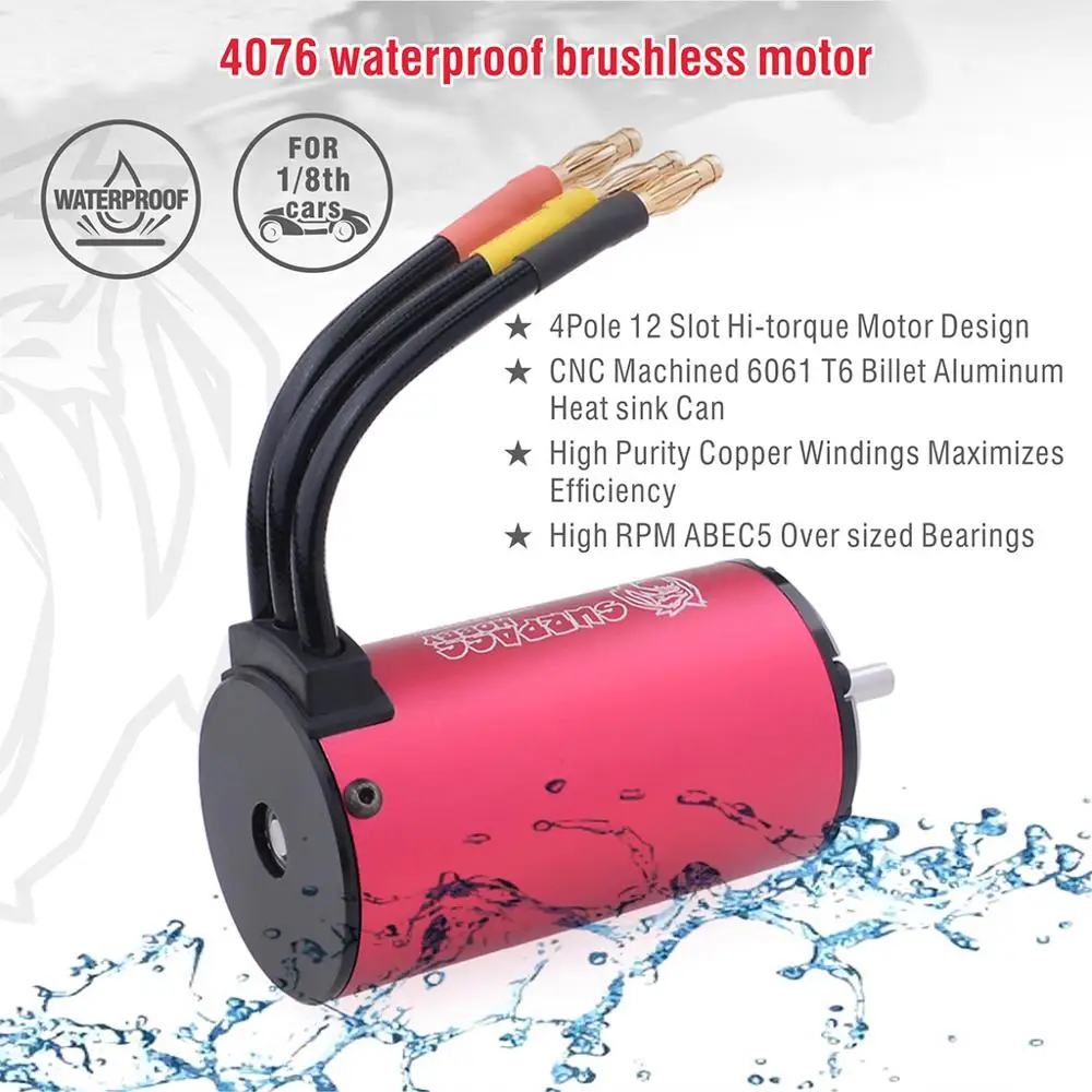 Surpass Hobby KK Waterproof ESC Brushless Motor Combo 4076 1350/1500/2000/2250KV with 120A for 1/8 RC Car Drift Racing | Игрушки и хобби