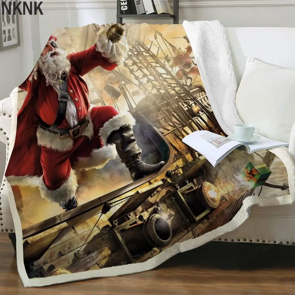 

NKNK Brank Santa Claus Blanket Sail Plush Throw Blanket Deer Blankets for beds Christmas 3D Print Sherpa Blanket Fashion Vintage