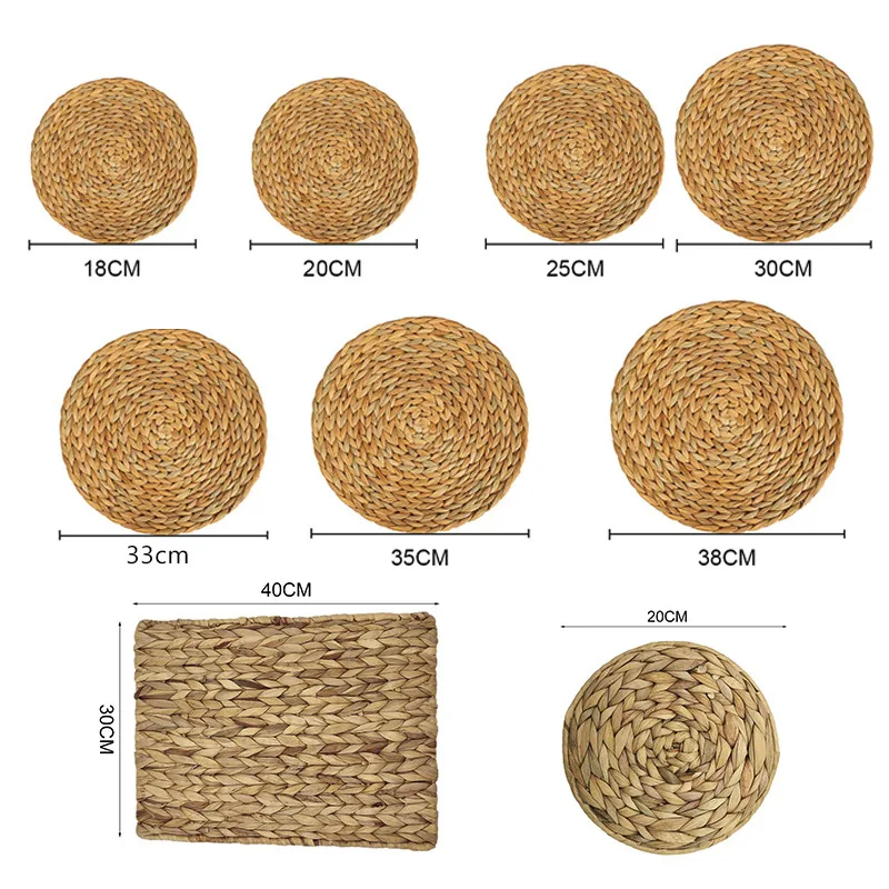 

Woven Wicker Coaster Handmade Table Placemat Nordic Style Round Placemat Heat Insulation Cup Mats Decoration Table Coasters