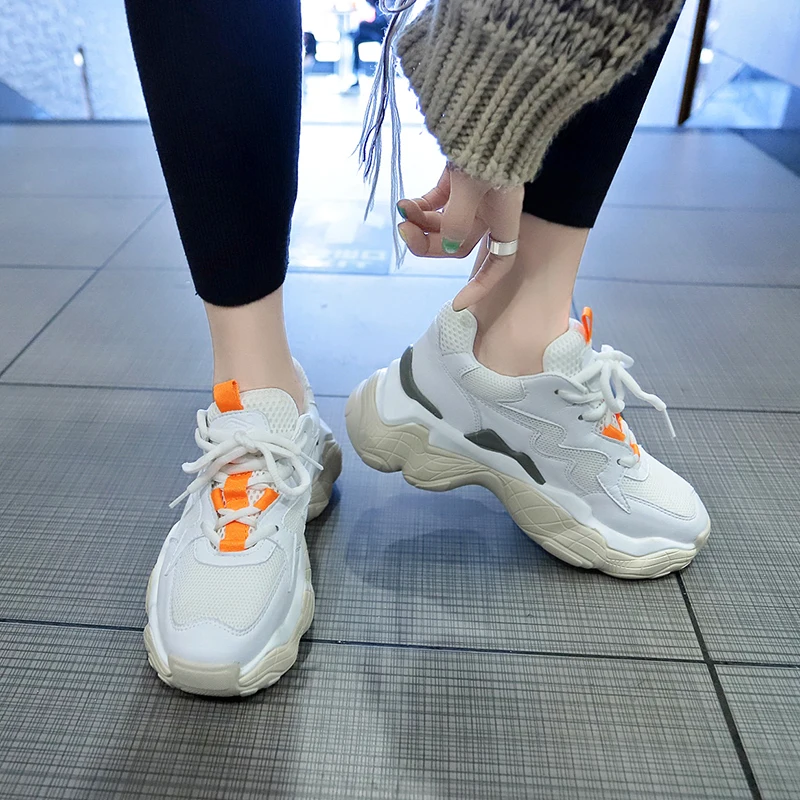Women Shoes Spring Thick Bottom Fashion Dropshipping Breathable Muffin Bottom Solid color Sewing Sneakers Women k368