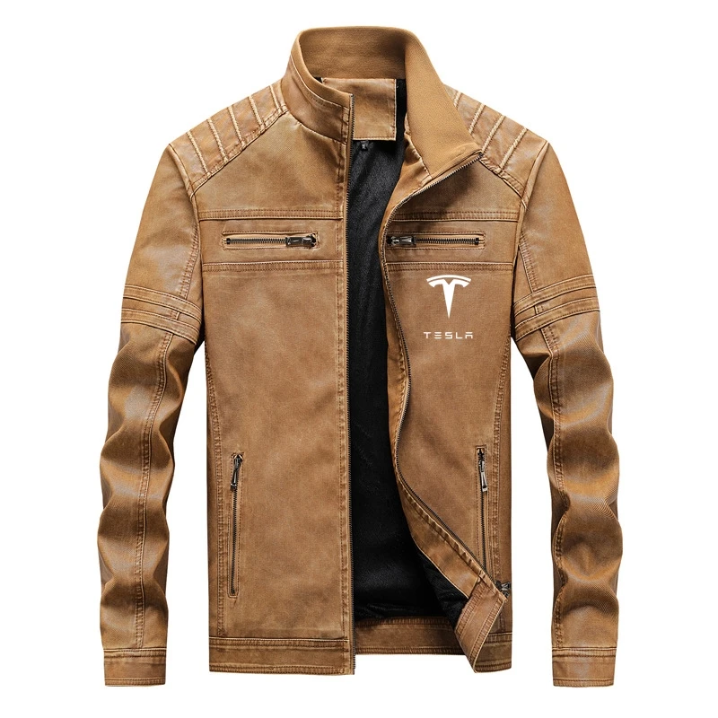 

Tesla Brand Mens Leather Suede Jackets Autumn Winter Mens PU Leather Jackets Clothing Male Casual Leather Jackets Coats