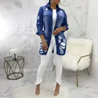 Новая однотонная джинсовая куртка с отложным воротником для женщин, Свободные повседневные синие модные женские пальто, женская верхняя одежда из денима # t3g