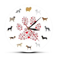 pet dog print wall clock watch dog paw duvar saati modern design silent 12 different breeds iconic silhouette pet lover gift
