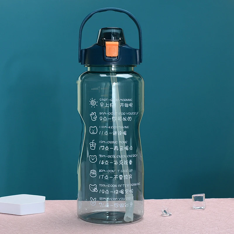 

1,5/2L Герметичная Бутылка Для Воды Tritran BPA Free с мотивационным временным маркером для ежедневного использования для фитнеса и спорта на открыт...
