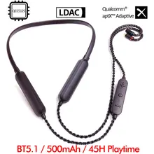 LDAC Bluetooth Cable 500mAh Battery/45 Hours Playtime Hi-Res Audio 24Bit/96kHz Wireless aptX Adaptive HD Lossless Transmission