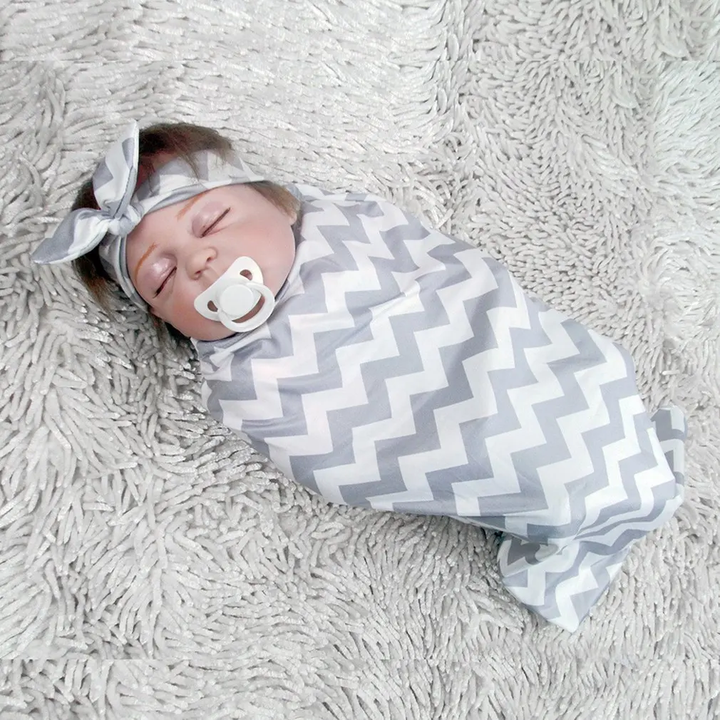 

Newborn Baby Infant Girls Boys Cotton Swaddle Blanket Wrap Sleeping Bag+Headband 2pcs 0-12M