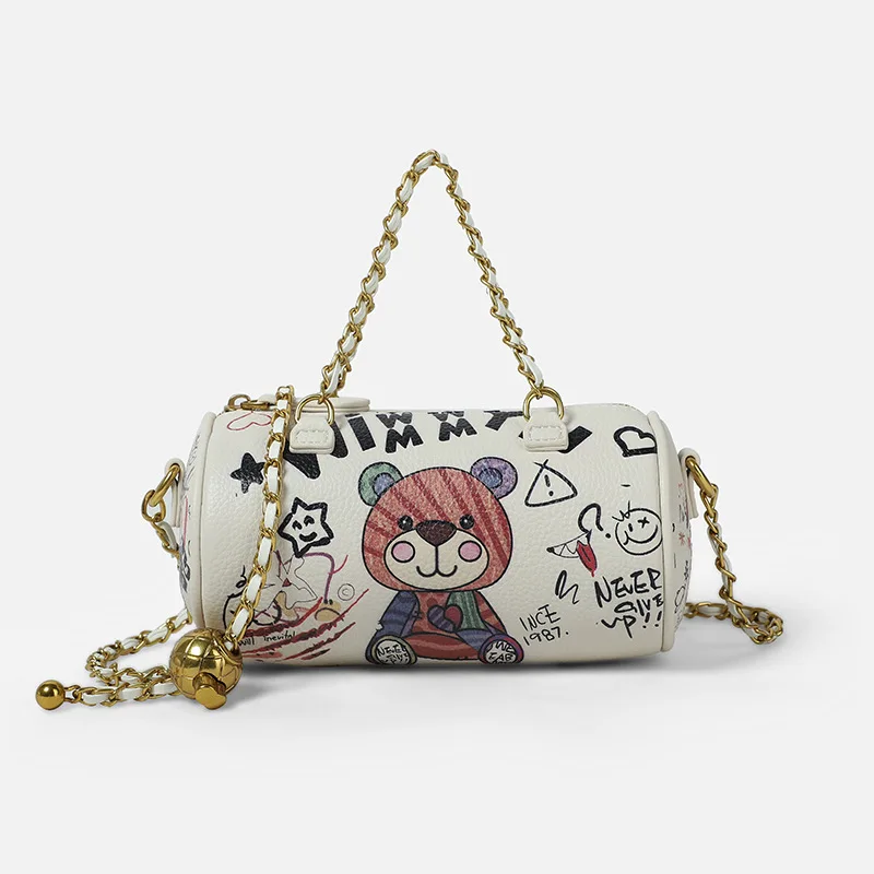 

New Style Fashion Cartoon Prints Pillow Bags for Women Luxury Designer Brand High Quality Split Leather Dating Purses Sac Luxe