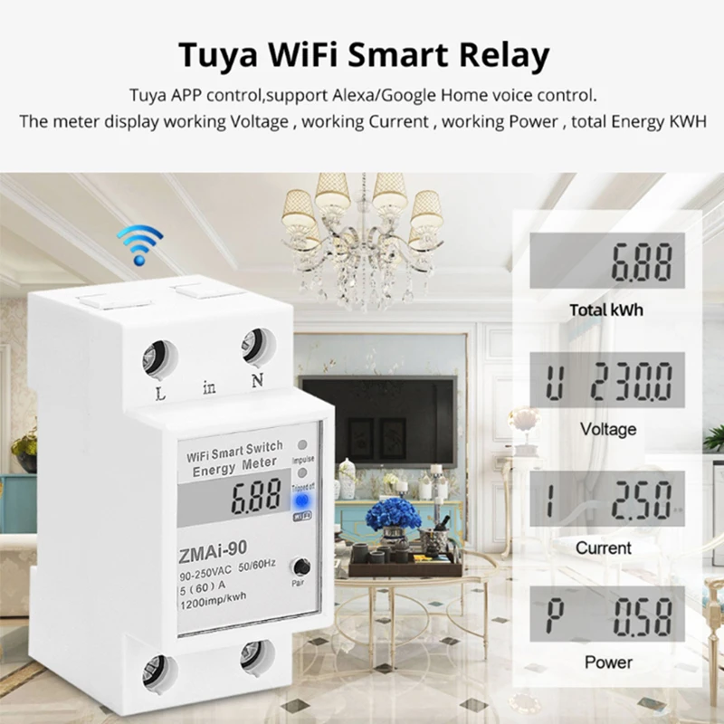 5(60) Wi Fi кВтч метр Цифровой потребление электроэнергии киловатт DIN Rail умный
