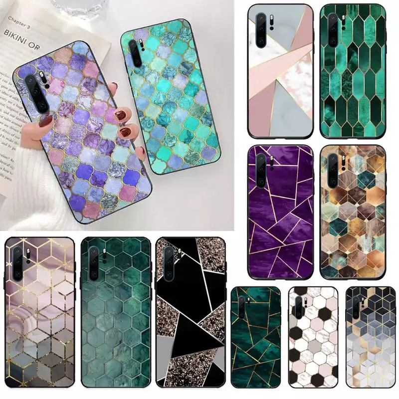 

Marbled pattern Geometric Phone Case For Huawei honor Mate 10 20 30 40 i 9 8 pro x Lite P smart 2019 Y5 2018 nova 5t