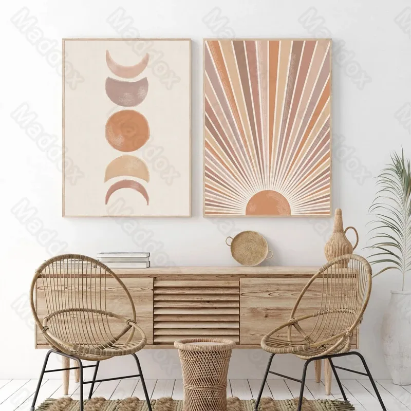 

Canvas Printing Two-Dimensional Sun and Moon Tonghui Nordic Abstract Landscape Decorative Painting Creative Warm Bedroom Mural
