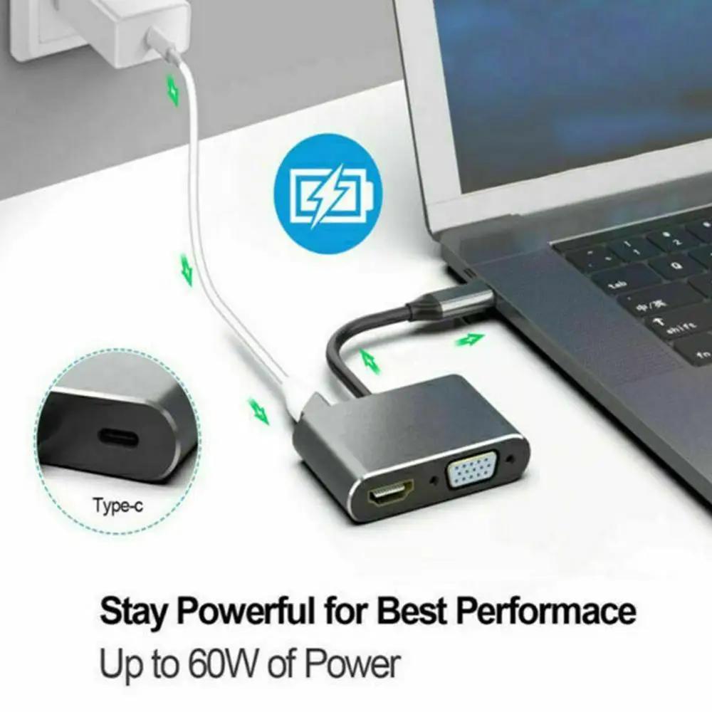 Адаптер концентратор с разъемами USB 3 0 и Type C на PD для зарядки VGA 4K HDMI переключатель