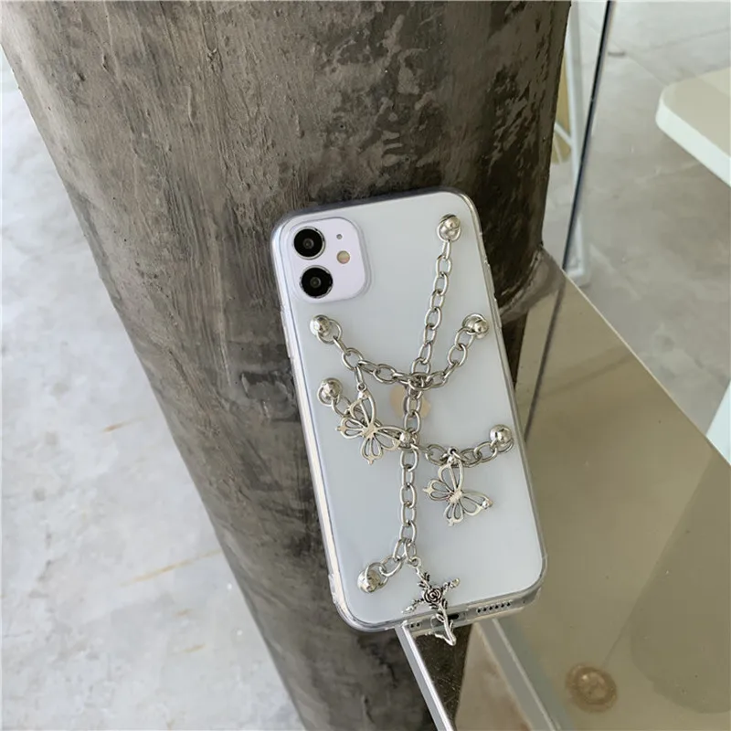 

Handmade Metal Wrist Chain Punk Phone Cases For iPhone 7 8 Plus X XS XR XSMAX SE 2020 11 Pro Max 12 Pro Max Bracelet Cover