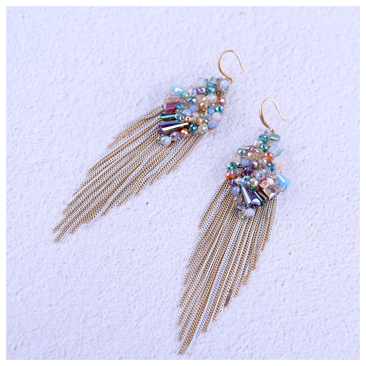 Женские серьги с кристаллами позолоченные сережки Крючки ручной работы бусинами