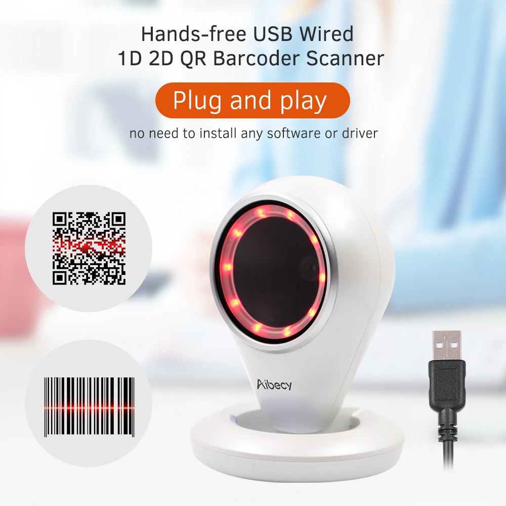 Aibecy USB Wired Hands-free 1D 2D QR Bar coder Scanner Desktop Omnidirectional BarCode Reader Platform Adjustable Scanning | Компьютеры и