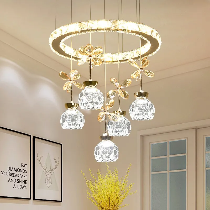 

Современная Круглая Люстра для гостиной, столовой, креативная светодиодная хрустальная лампа для ресторана, спальни, осветительные присве...