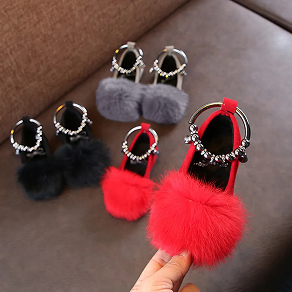 Обувь для маленьких девочек обувь принцессы на плоской подошве пушистая теплая