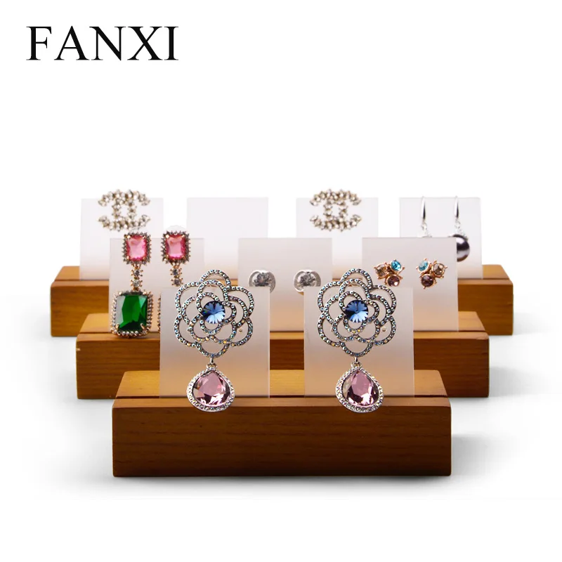 New product earring rack solid wood acrylic card slot type jewelry rack quality retro earring display rack