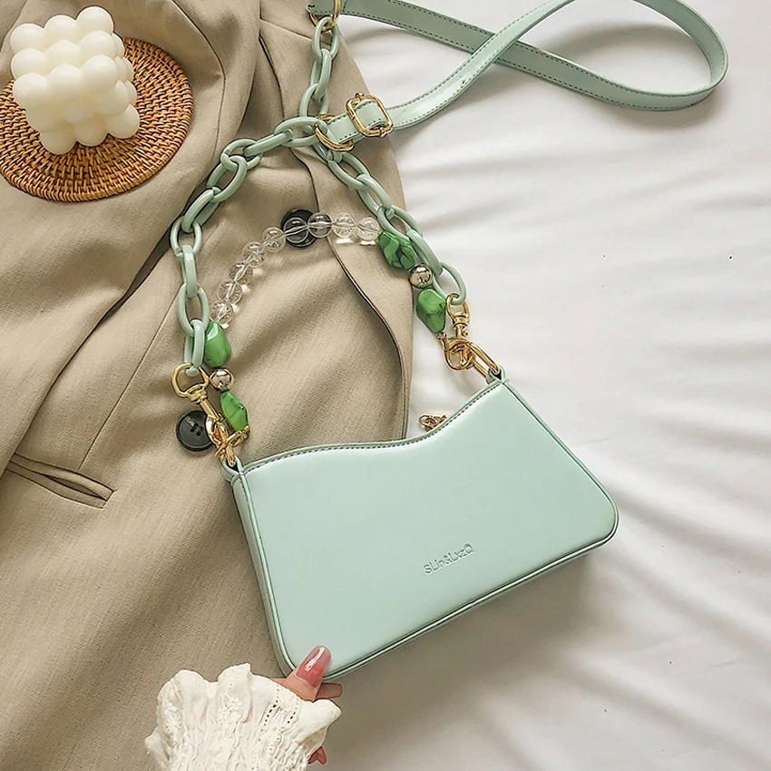 

TOYOOSKY PU Leather Crossbody Bags For Women 2020 Small Shoulder Simple Bag Female Luxury Acrylic Chain Handbags and Purses