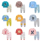 Пижамный комплект для мальчиков и девочек, футболка с длинным рукавом и круглым вырезом и мультяшным принтом, топ и штаны, одежда для сна на осень