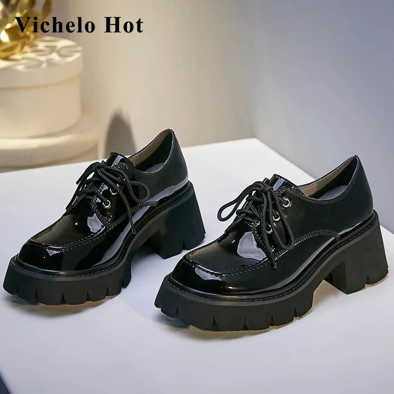 

Vichelo Hot 2021 spring shoes women full grain leather superstar sneaker square toe lace up european style vulcanized shoes L9f2