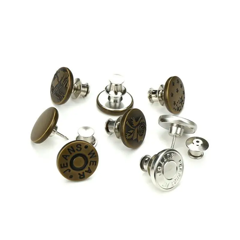 

6pcs Alloy Detachable Buttons Jeans Clip Snap Button Perfect Fit Instant Universal Buckles Thin Waist Replacement No Sew Needed