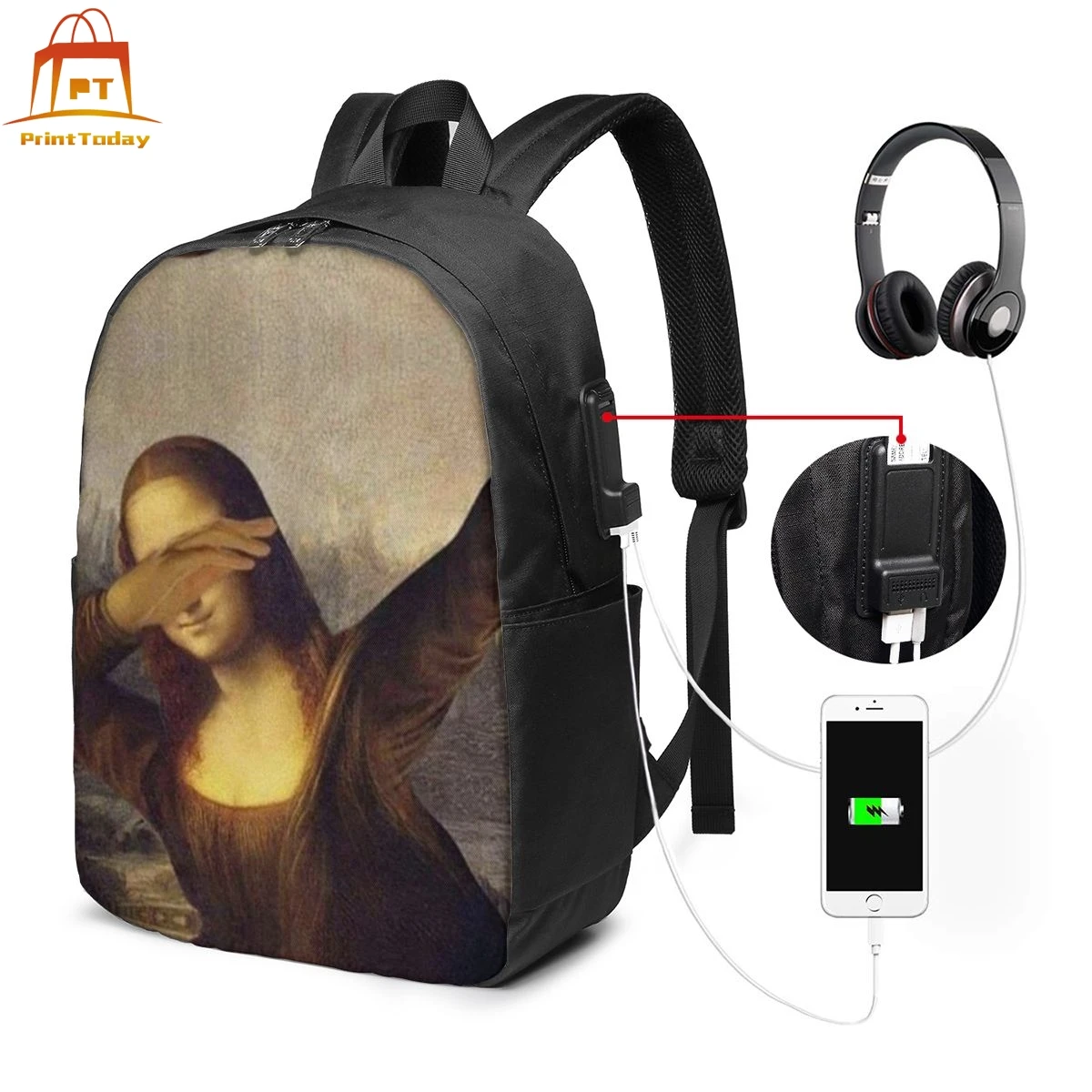

Mona Lisa Backpack Mona Lisa Backpacks Multi Pocket School Bag Man - Woman Print Trend Teen High quality Bags
