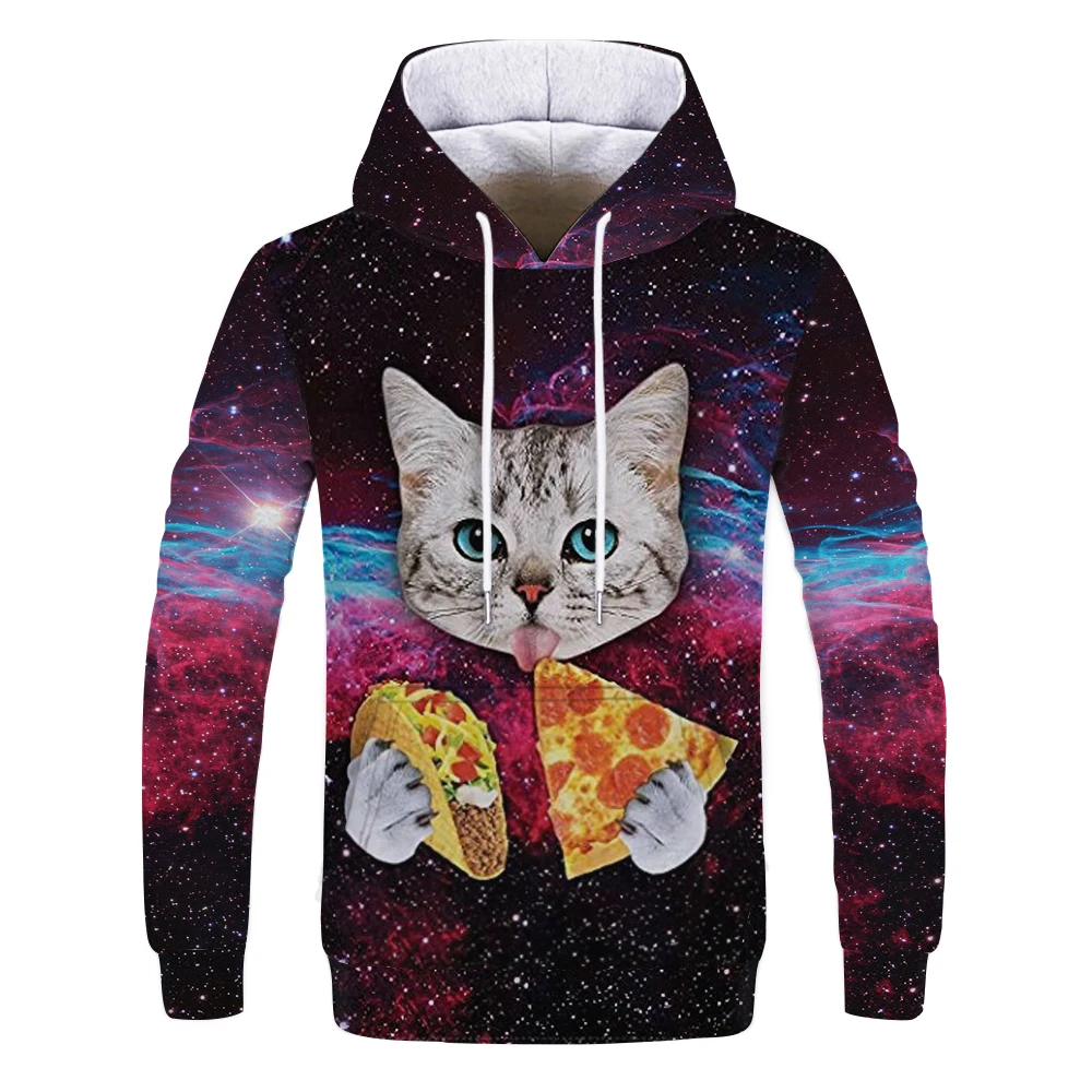 

Cute, cat hoodie, popular, oversized men's and women's sweatshirt 3d printed pullover with rope streetwear anime hoodie