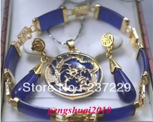 Оптовая цена хорошее ^ довольно 18KGP синий каменные резные серьги с драконами