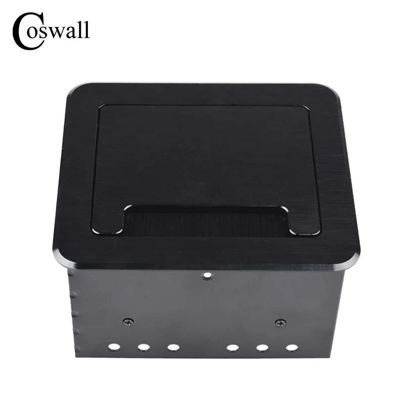 COSWALL Black Aluminum Metal Body Double EU Power Outlet Table Office Socket With Dustproof Brush Clamshell Cover | Обустройство дома
