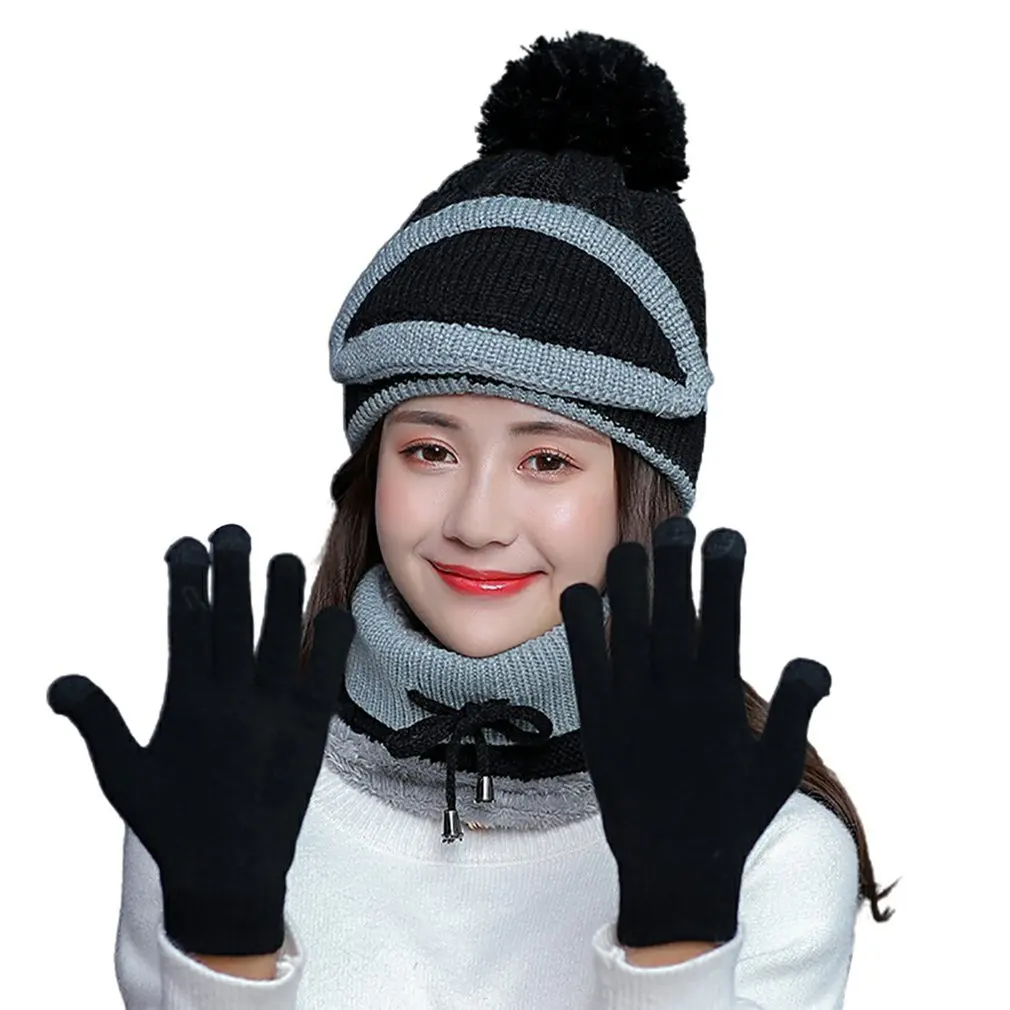 

Winter Hats Women Winter Knit Beanies Hat with Bib and Mask Female Ear Protection Skullies Hat Warm Velvet Thick Riding Wool Cap