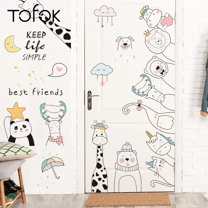 

Tofok Cartoon Animal DIY Wall Stickers Self-adhesive Baby Children Room Mural Decals Cute Style Nursery Dorm Office Decoration