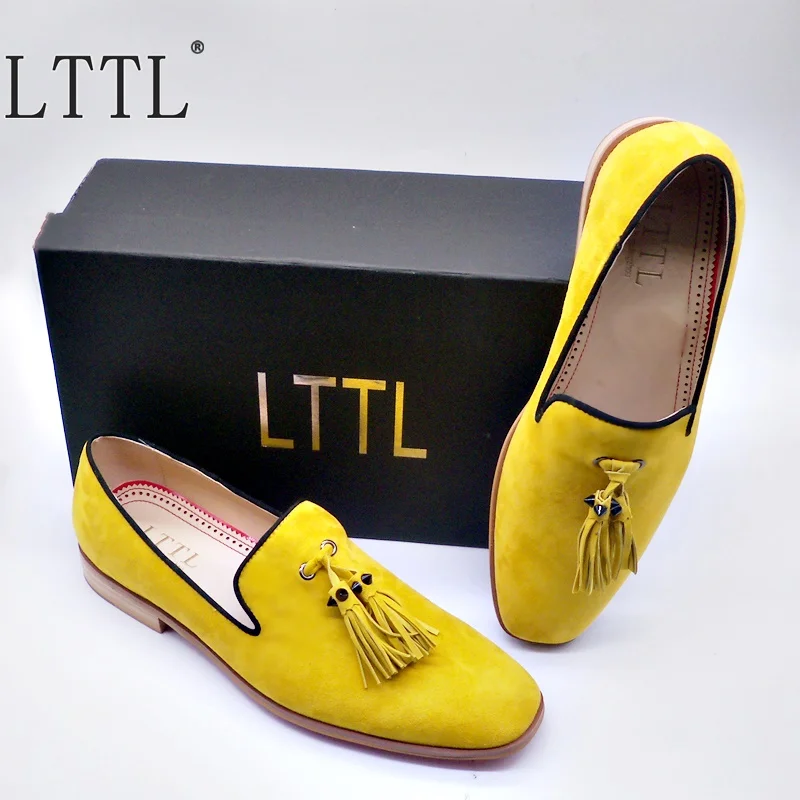 Туфли LTTL мужские с бахромой желтые замшевые лоферы без застежки Повседневная