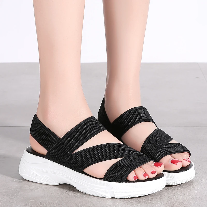 Женские сандалии на танкетке удобные мягкие повседневные плоской подошве B0509