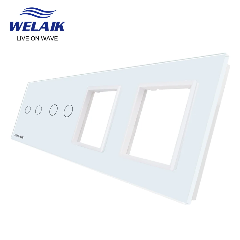 

WELAIK EU 4Frame 293*80mm Wall Touch Switch Socket Outlet Square Hole Crystal Tempered Glass Panel Only DIY Parts A492288W1