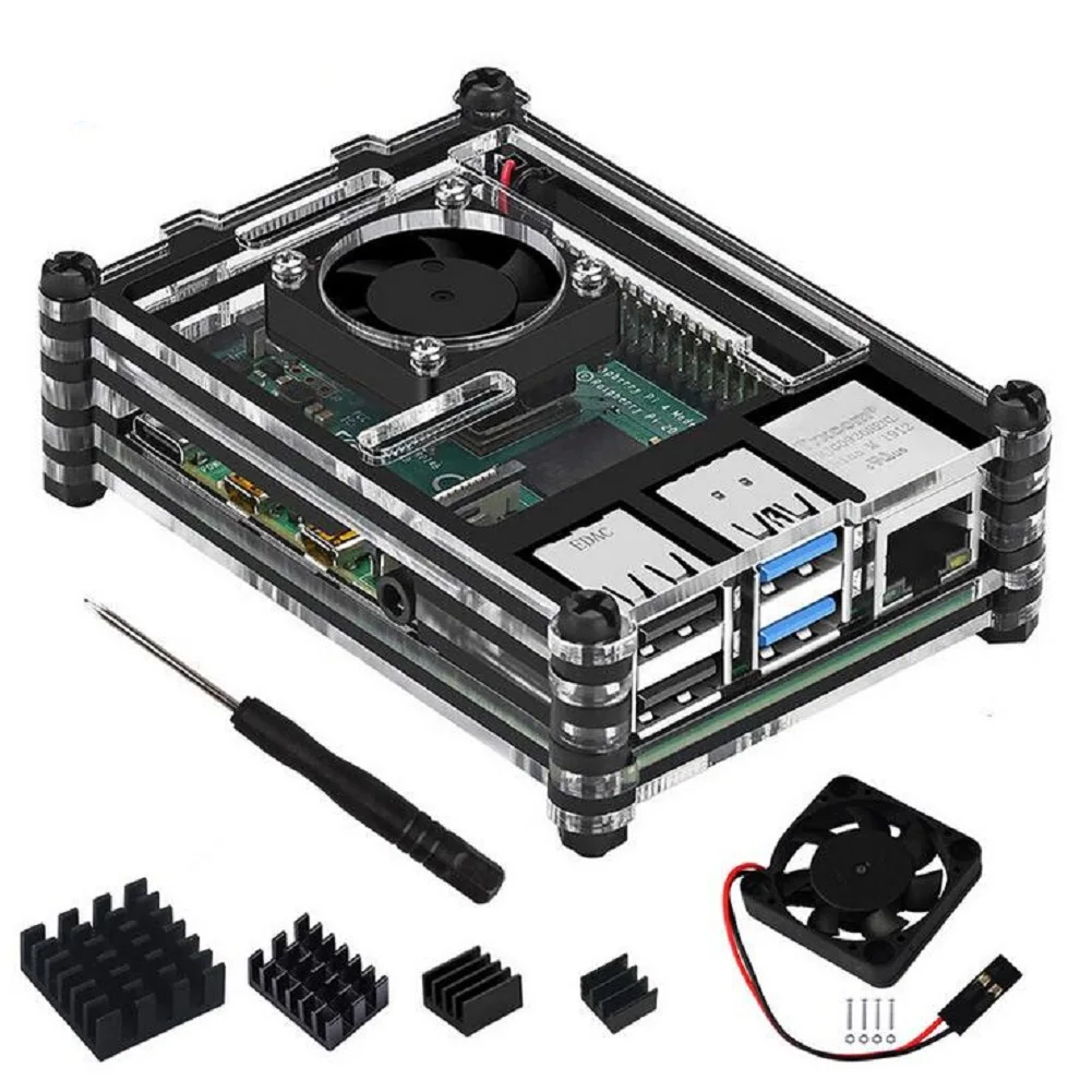

Acrylic Transparent 9-Layers Case with Cooling Fan Heatsink Screwdriver for Raspberry Pi 4B Clear Case