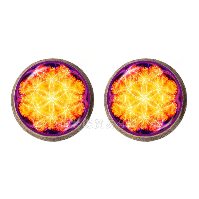 Серьги-гвоздики в виде цветка мандалы лотоса искусственное стекло кабошон